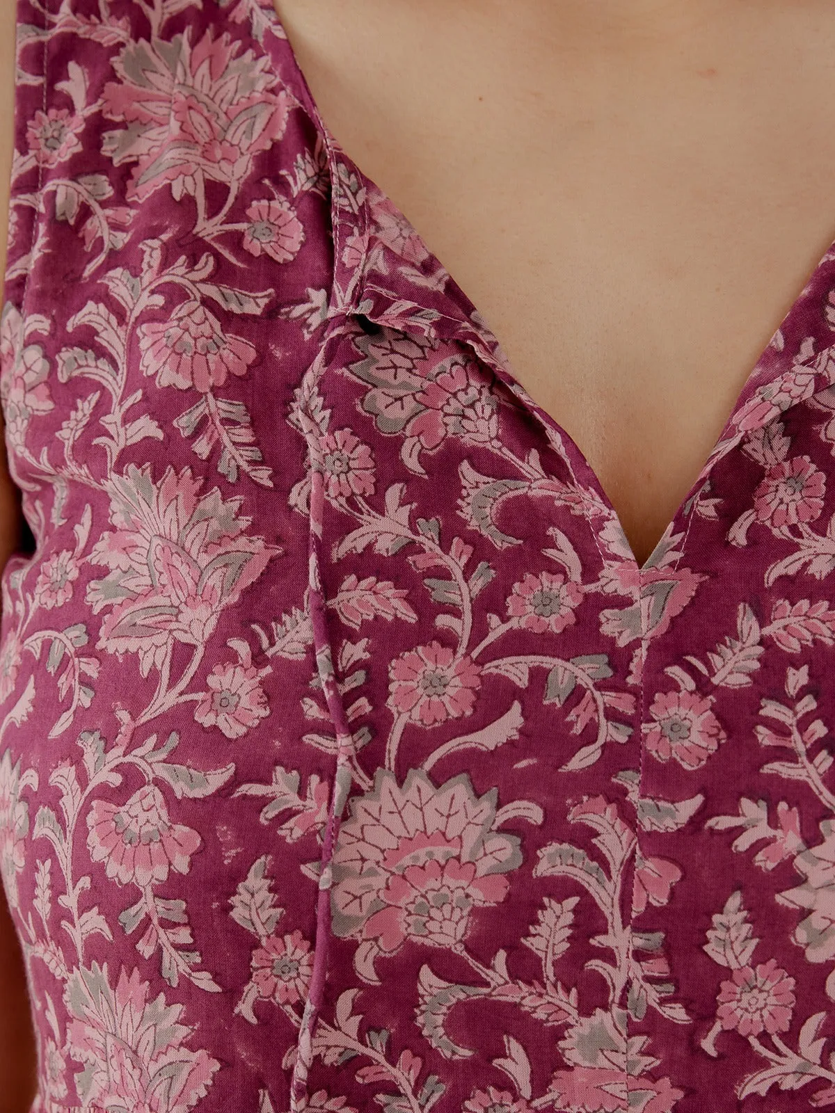 Thais Tiered Sleeveless Dress - Magenta Vine Floral sold by Mata Traders product image thumbnail 2