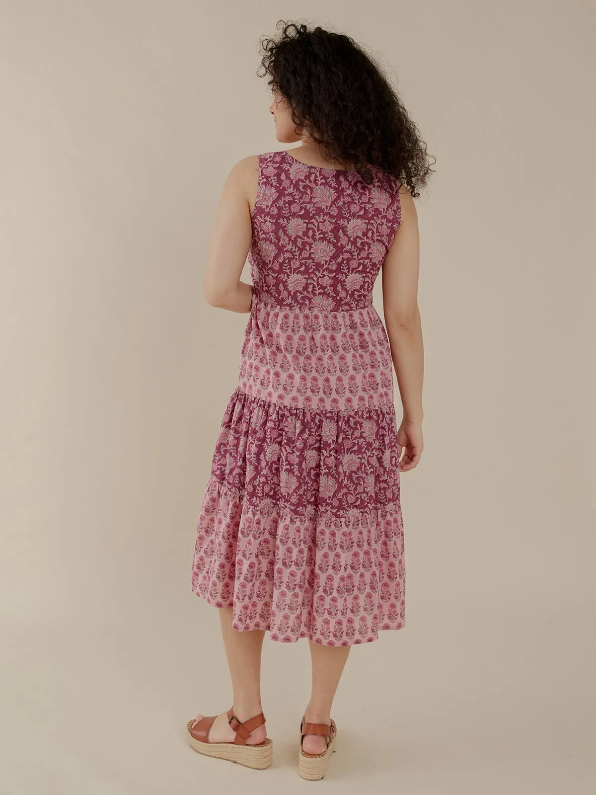 Thais Tiered Sleeveless Dress - Magenta Vine Floral sold by Mata Traders product image thumbnail 3