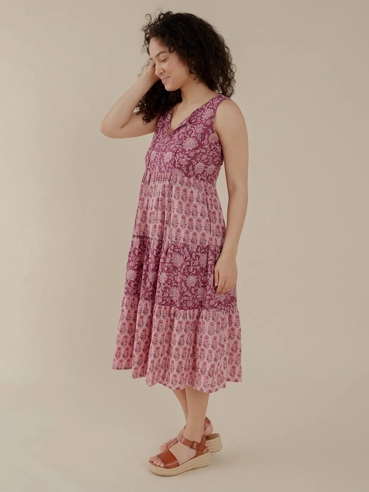 Thais Tiered Sleeveless Dress - Magenta Vine Floral sold by Mata Traders product image thumbnail 4