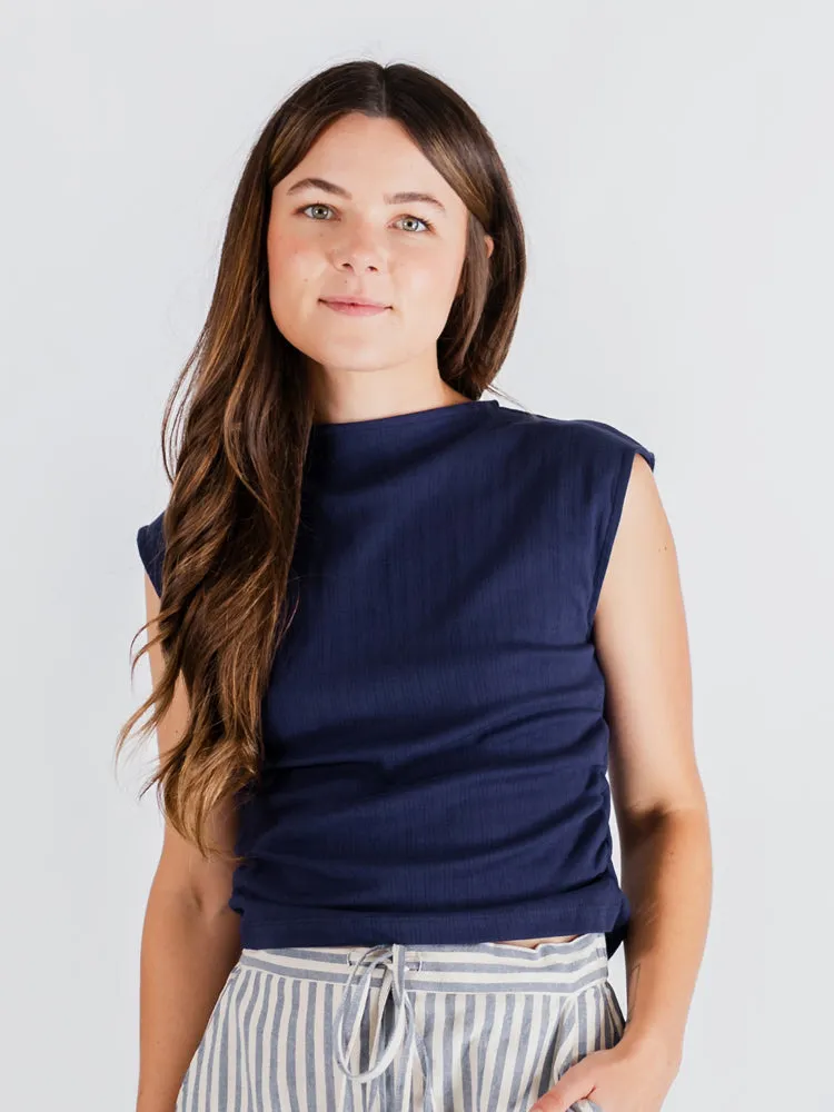 Ruched Top - Navy Rib Knit sold by Mata Traders product image thumbnail 4
