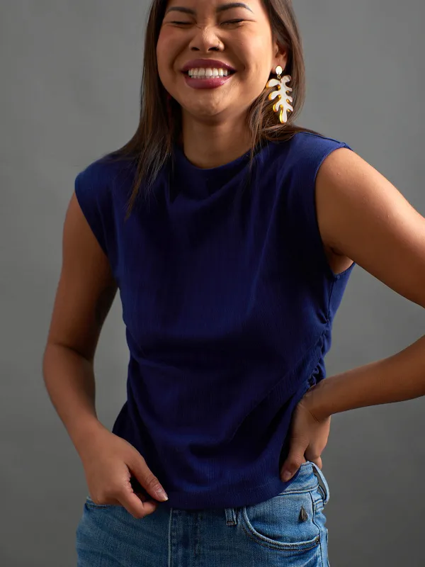 Ruched Top - Navy Rib Knit sold by Mata Traders