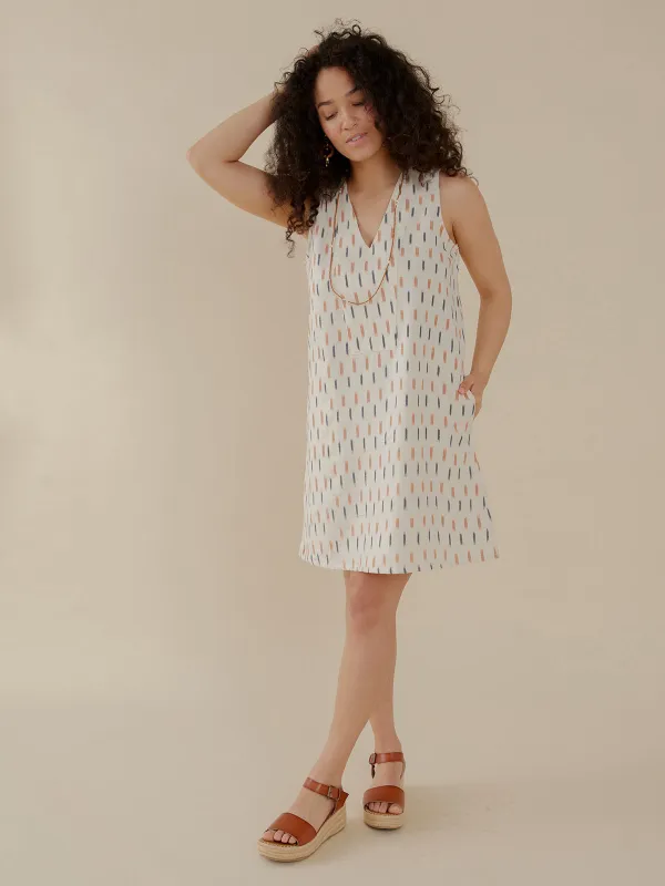 Milan Shift Dress - Ivory Ikat sold by Mata Traders