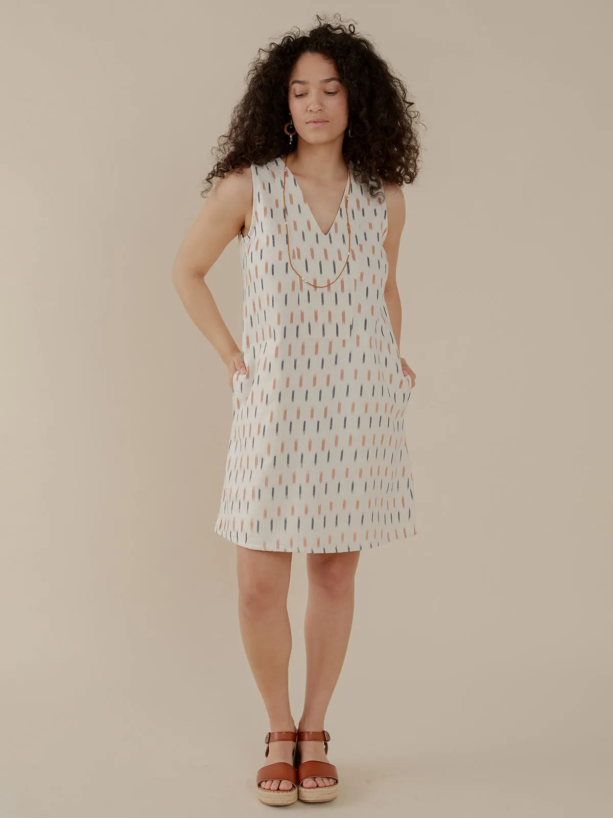 Milan Shift Dress - Ivory Ikat sold by Mata Traders product image thumbnail 3