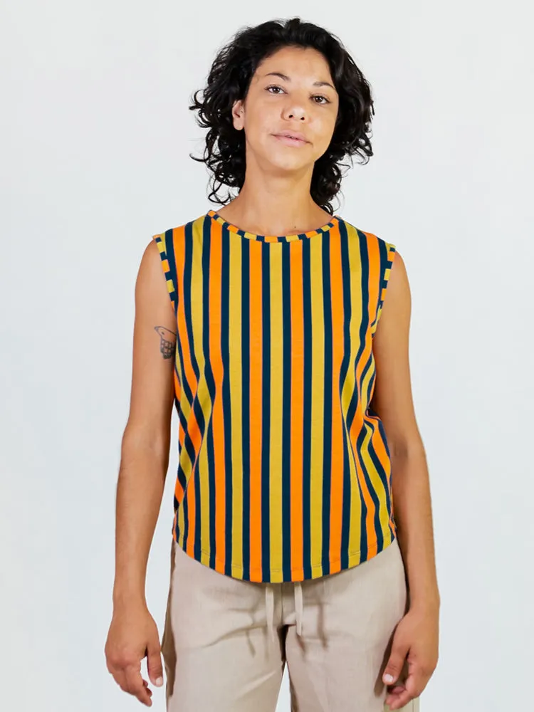 Millie Muscle Tee - Navy Chartreuse Stripe sold by Mata Traders product image thumbnail 4