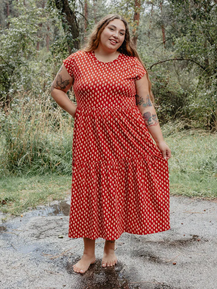 Tiered Jersey Plus Size Dress - Micro Floral Red sold by Mata Traders product image thumbnail 3