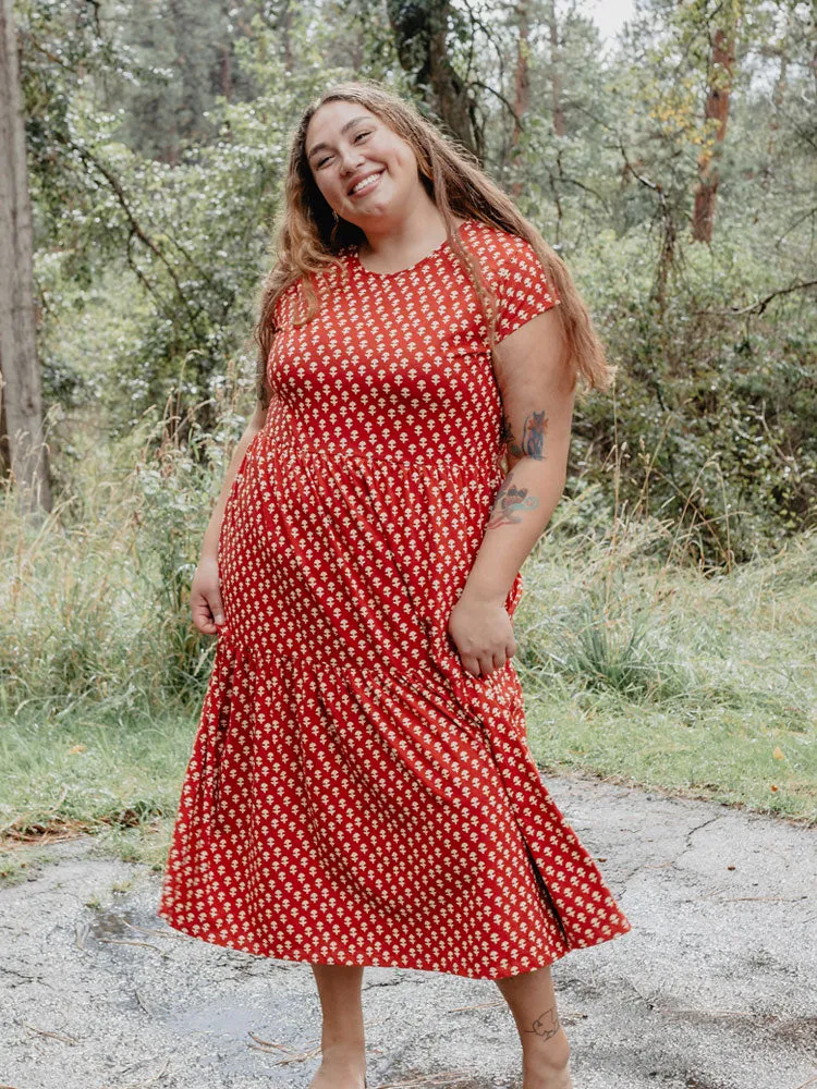 Tiered Jersey Plus Size Dress - Micro Floral Red sold by Mata Traders