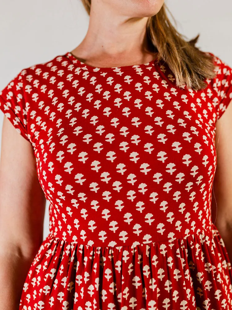 Tiered Jersey Dress - Micro Floral Red sold by Mata Traders product image thumbnail 4