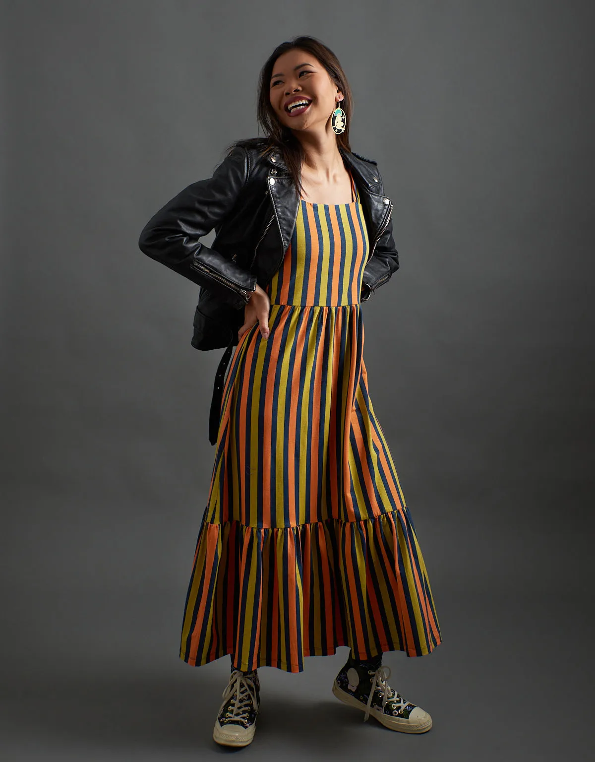 Opal Dress - Navy Chartreuse Stripe sold by Mata Traders product image thumbnail 2