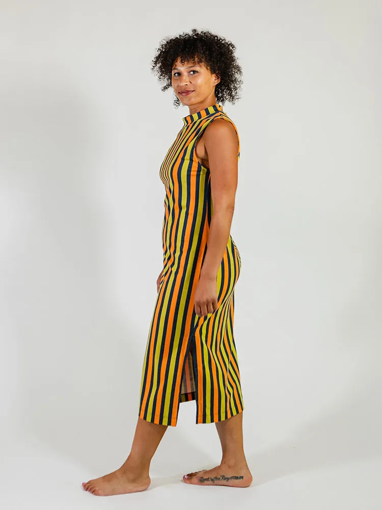 Maggie Mock Neck Dress - Navy Chartreuse Stripe sold by Mata Traders product image thumbnail 5
