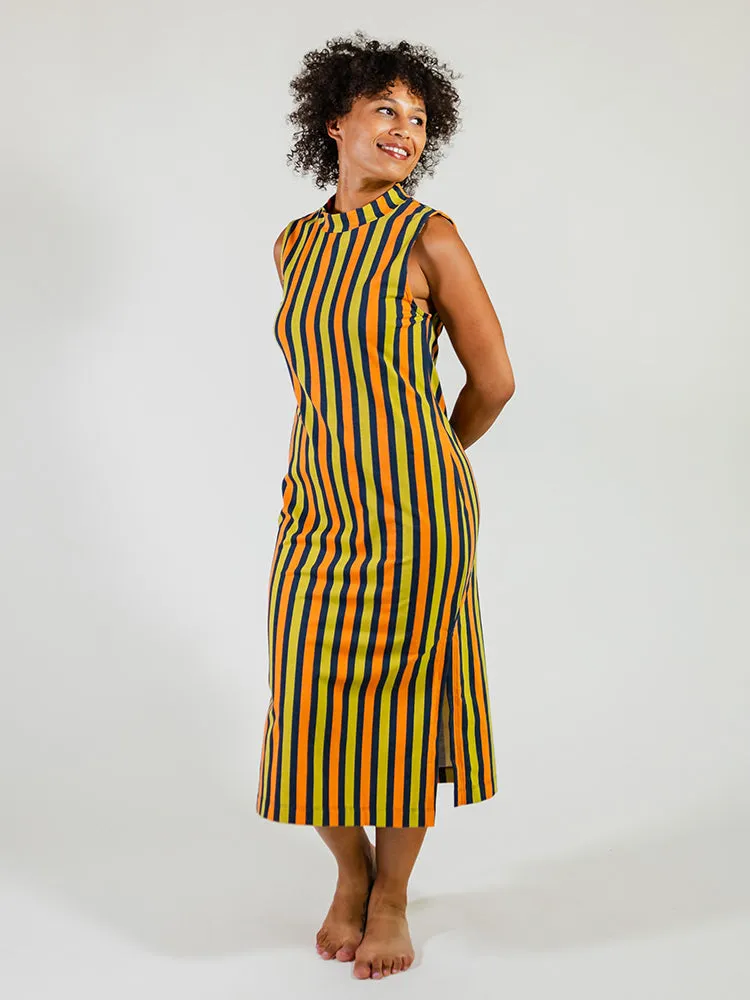 Maggie Mock Neck Dress - Navy Chartreuse Stripe sold by Mata Traders product image thumbnail 2
