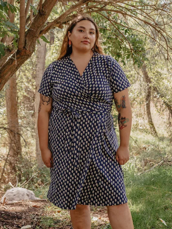 Katie Plus Size Wrap Dress - Micro Floral Navy sold by Mata Traders