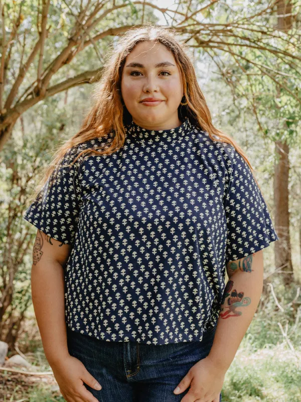 Eve Plus Size Top - Micro Floral Navy sold by Mata Traders