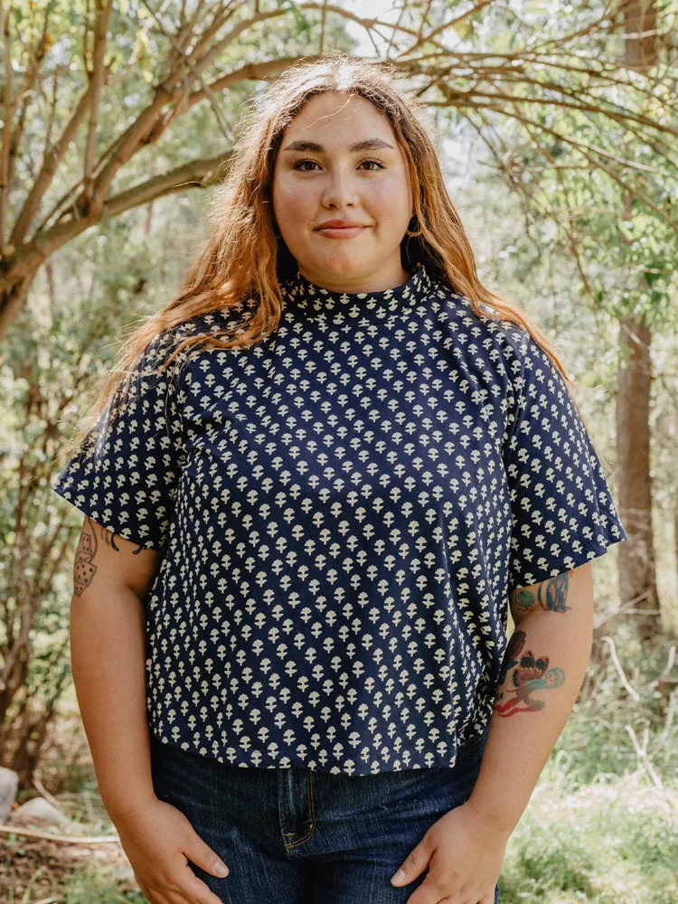 Eve Plus Size Top - Micro Floral Navy sold by Mata Traders