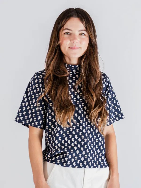 Eve Top - Micro Floral Navy sold by Mata Traders