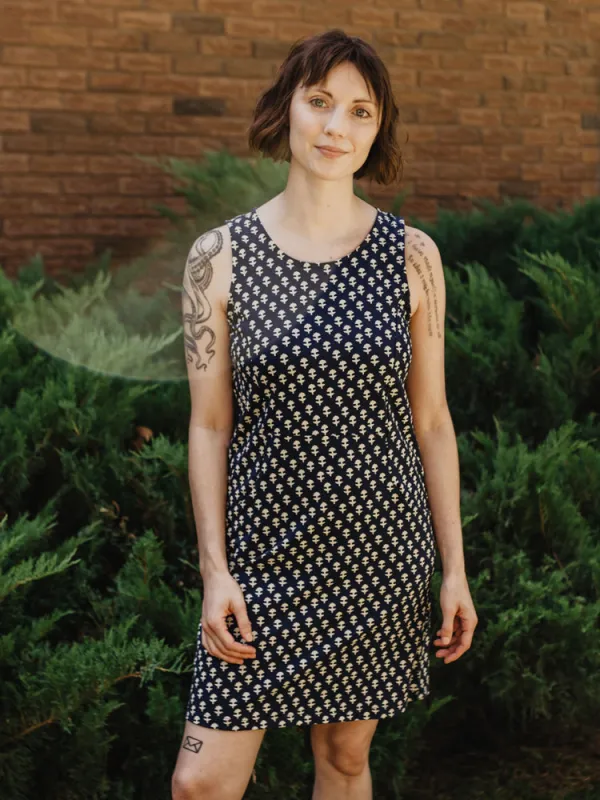Evanston Dress - Micro Floral Navy sold by Mata Traders