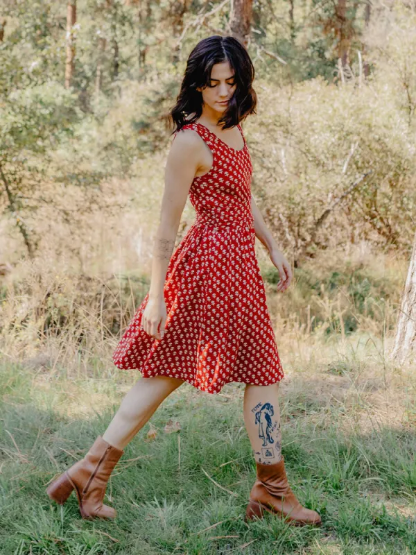 Asheville Dress - Micro Floral Red made by Mata Traders