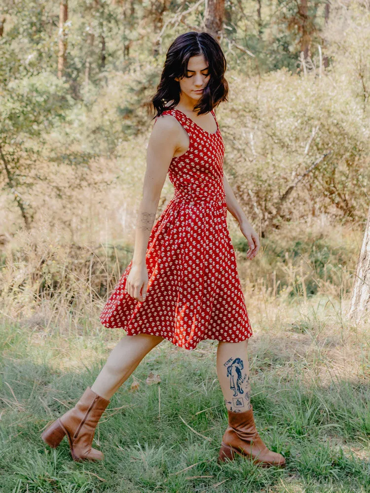 Asheville Dress - Micro Floral Red sold by Mata Traders