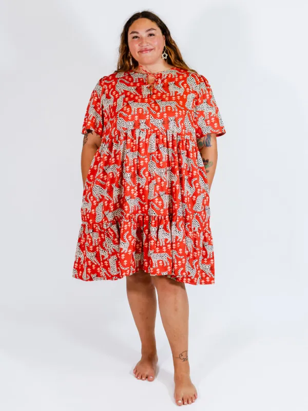 Adelaide Tiered Plus Size Mini Dress - Poppy Leopard sold by Mata Traders