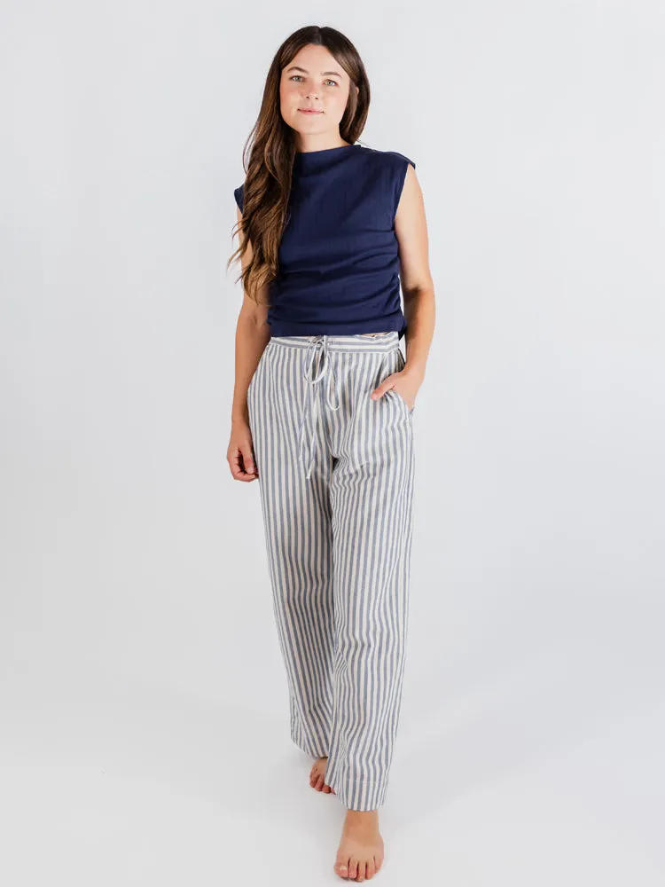 Emmy Drawstring Pant - Pinstripe Blue sold by Mata Traders