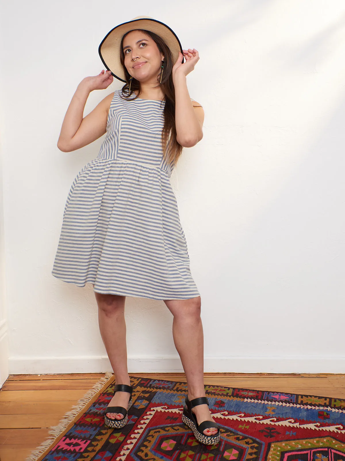 Nadiya Dress - Pinstripe Blue sold by Mata Traders