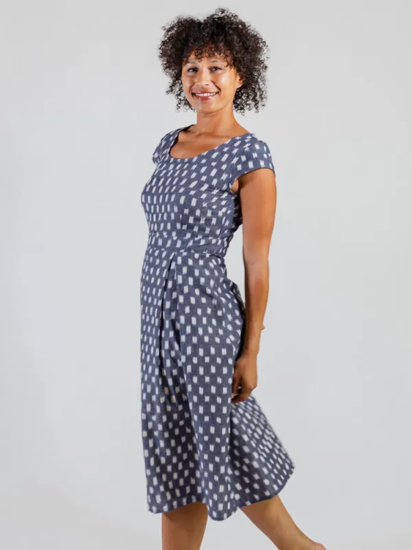 Vintage Pleat Dress - Blue Ikat made by Mata Traders