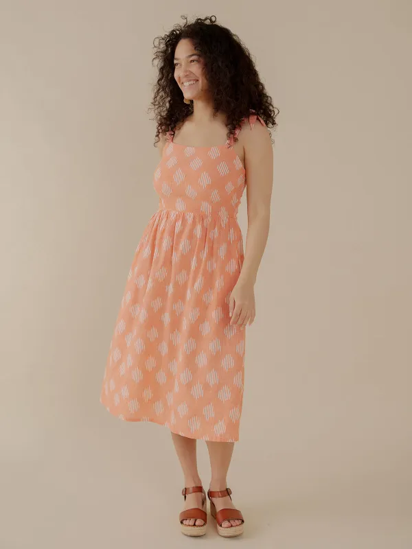 Provence Midi Dress - Peach Ikat sold by Mata Traders