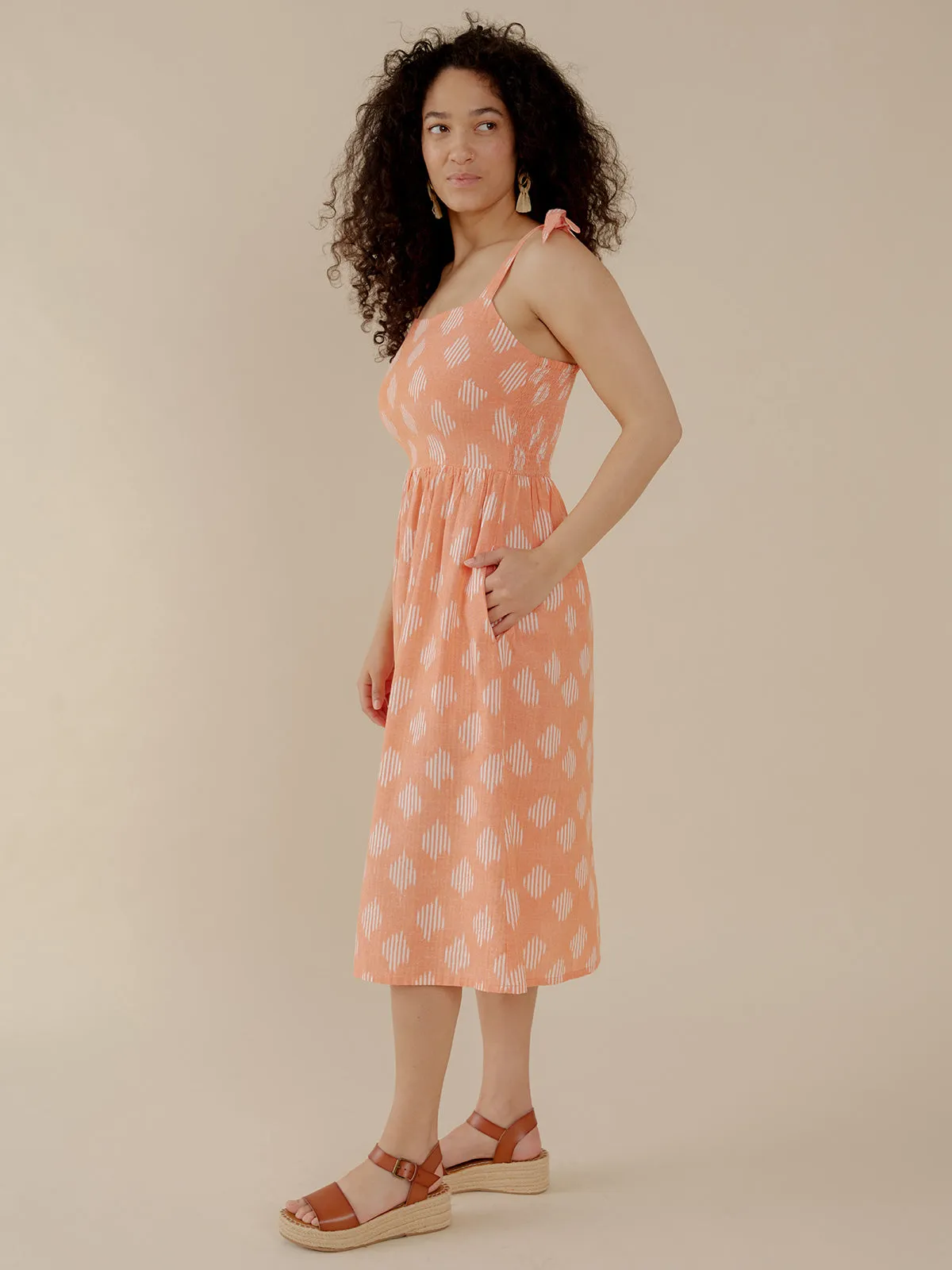 Provence Midi Dress - Peach Ikat sold by Mata Traders product image thumbnail 3
