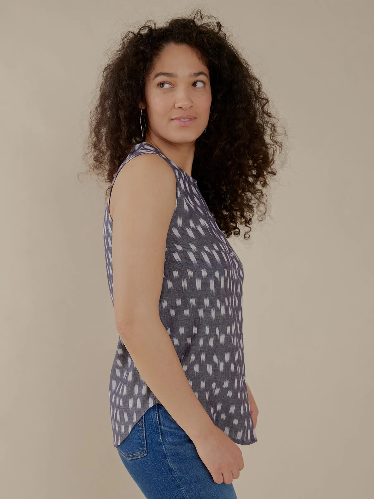 Eleni Sleeveless Tunic Top - Blue Ikat sold by Mata Traders product image thumbnail 3