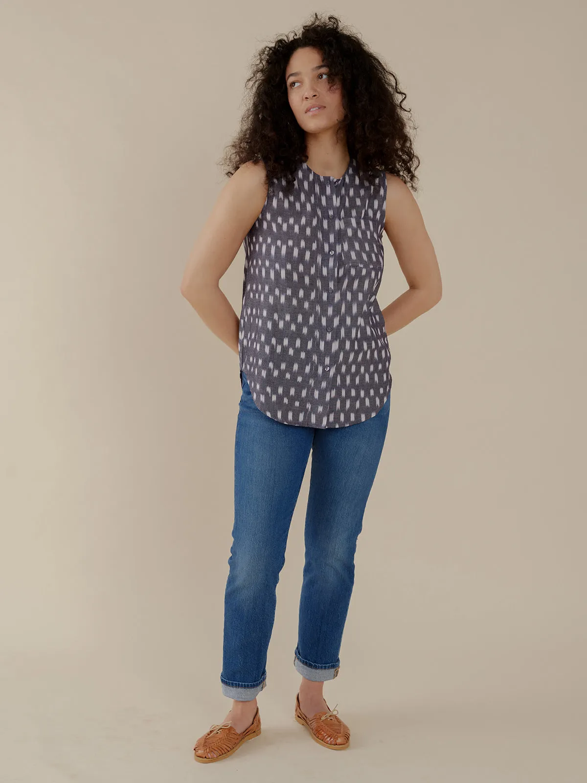 Eleni Sleeveless Tunic Top - Blue Ikat sold by Mata Traders product image thumbnail 5