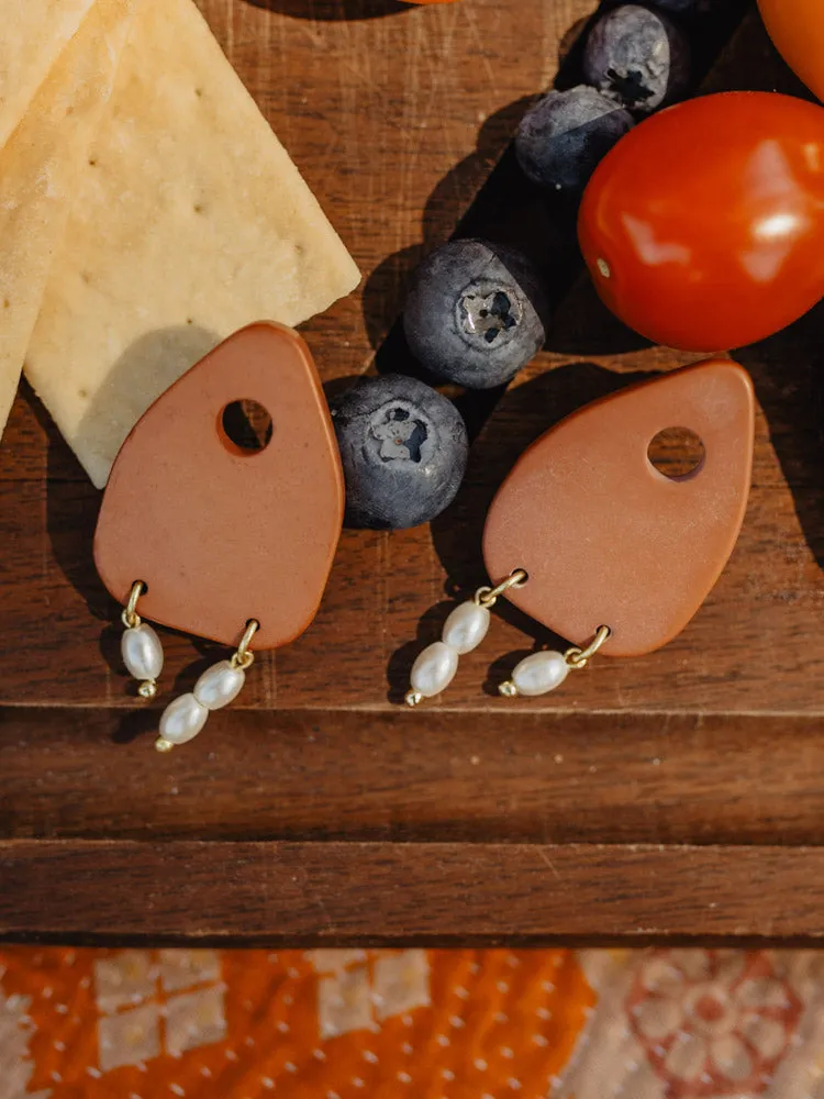 Clay Pearl Earrings - Saffron sold by Mata Traders product image thumbnail 4