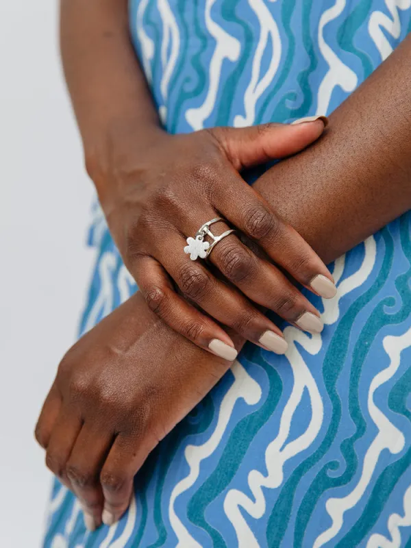 Petite Flower Charm Ring - Silver sold by Mata Traders