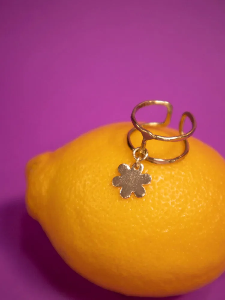 Petite Flower Charm Ring - Gold sold by Mata Traders