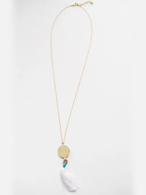 Petite Tassel Necklace - White sold by Mata Traders