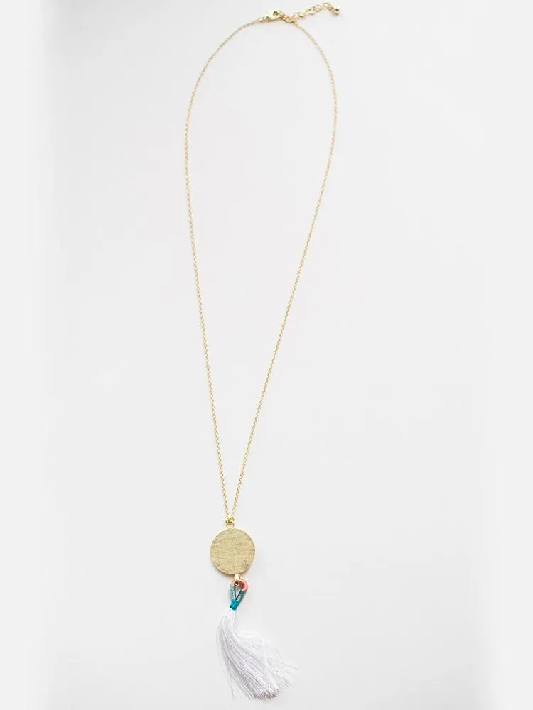 Petite Tassel Necklace - White sold by Mata Traders