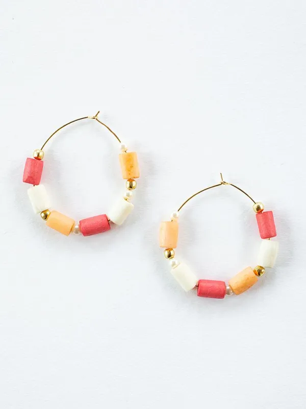 Emily Hoop Earrings - Coral sold by Mata Traders