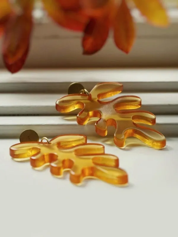 Matisse Leaf Earrings - Amber made by Mata Traders