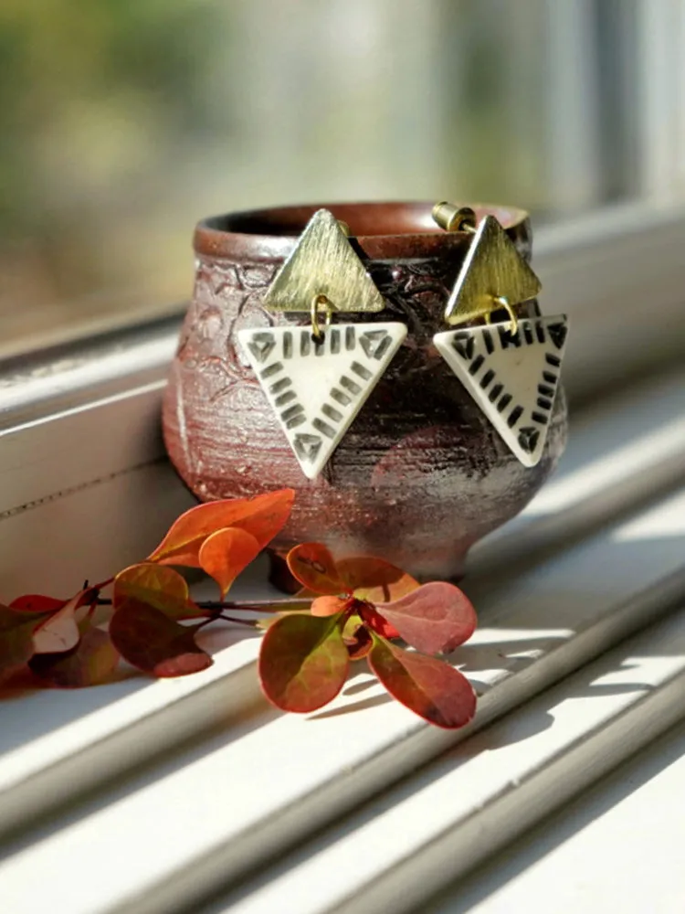 Oblique Triangle Earrings - Gold sold by Mata Traders