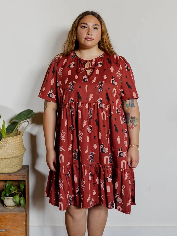 Adelaide Tiered Plus Size Mini Dress - Modern Objects Cranberry sold by Mata Traders product image thumbnail 4
