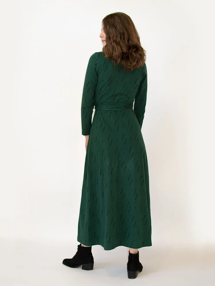 Katie Maxi Wrap Dress - Diamond Vine Dark Sage sold by Mata Traders product image thumbnail 4