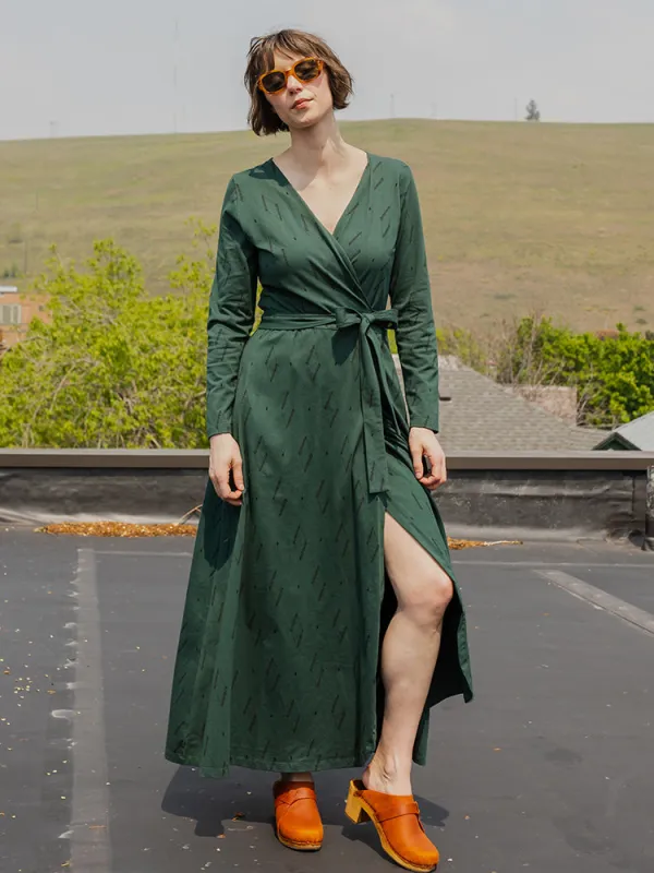 Katie Maxi Wrap Dress - Diamond Vine Dark Sage sold by Mata Traders