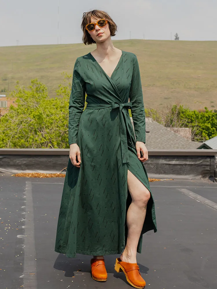 Katie Maxi Wrap Dress - Diamond Vine Dark Sage sold by Mata Traders