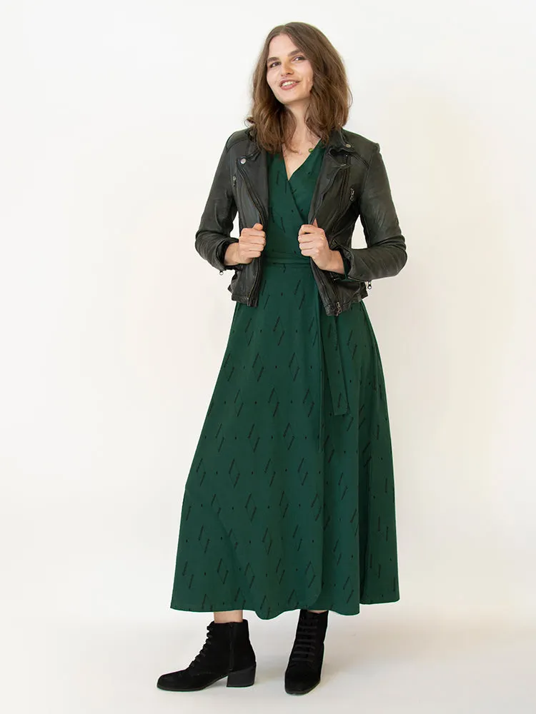 Katie Maxi Wrap Dress - Diamond Vine Dark Sage sold by Mata Traders product image thumbnail 5