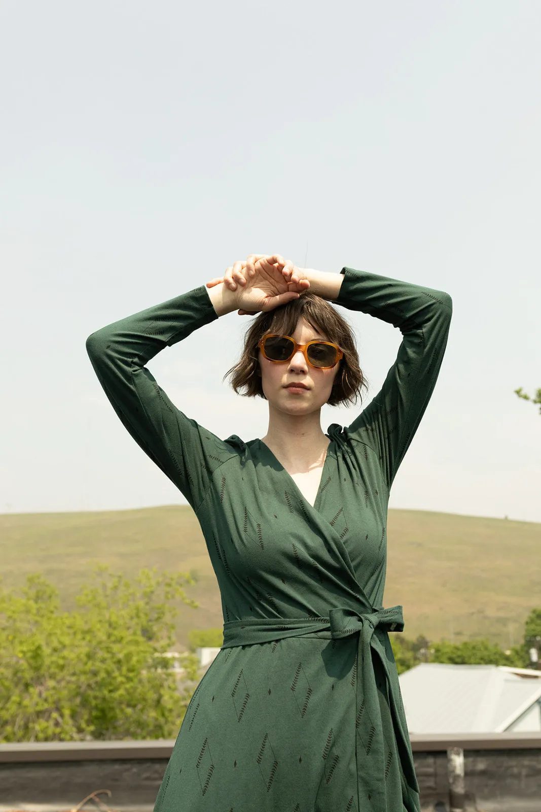 Katie Maxi Wrap Dress - Diamond Vine Dark Sage sold by Mata Traders product image thumbnail 2