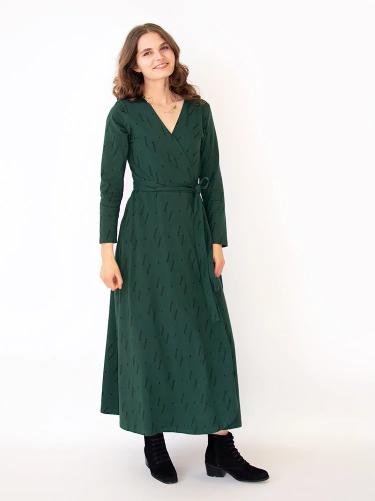 Katie Maxi Wrap Dress - Diamond Vine Dark Sage sold by Mata Traders product image thumbnail 3