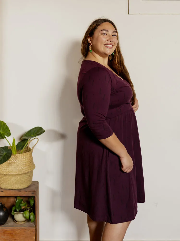 Callie 3/4 Sleeve Plus Size Wrap Dress - Diamond Vine Dark Purple sold by Mata Traders product image thumbnail 2