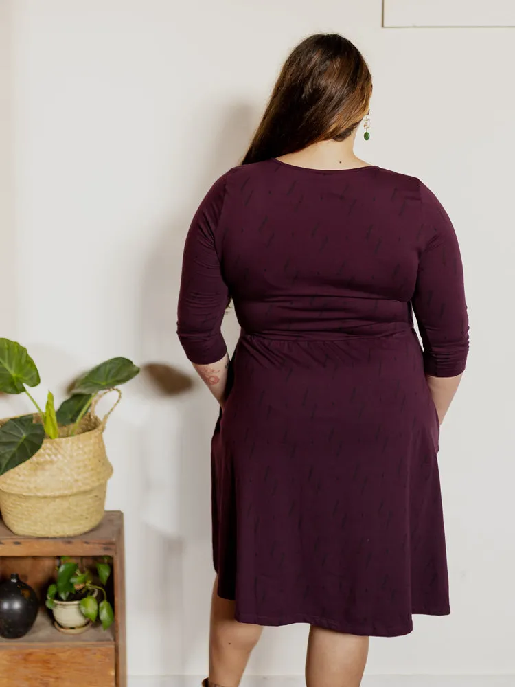 Callie 3/4 Sleeve Plus Size Wrap Dress - Diamond Vine Dark Purple sold by Mata Traders product image thumbnail 3