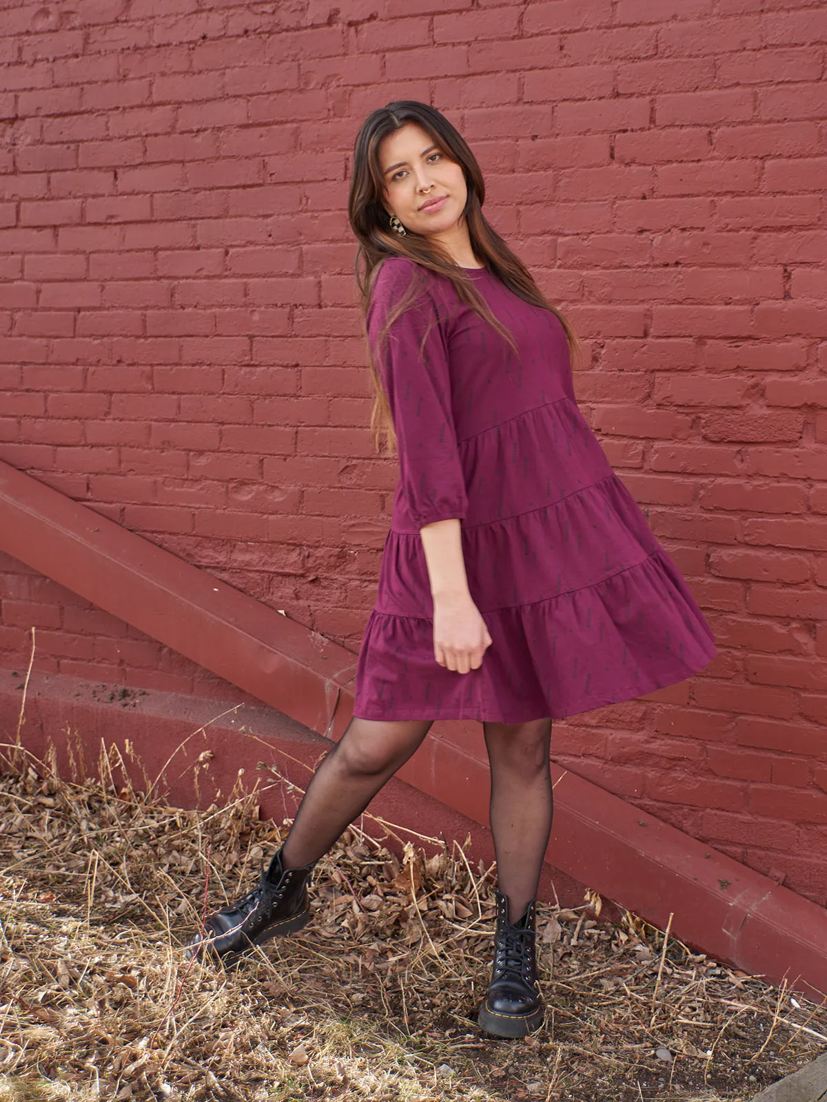 Bellini Long Sleeve Dress - Diamond Vine Dark Purple sold by Mata Traders product image thumbnail 3