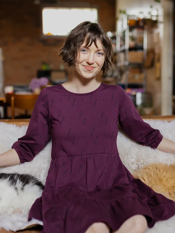 Bellini Long Sleeve Dress - Diamond Vine Dark Purple made by Mata Traders