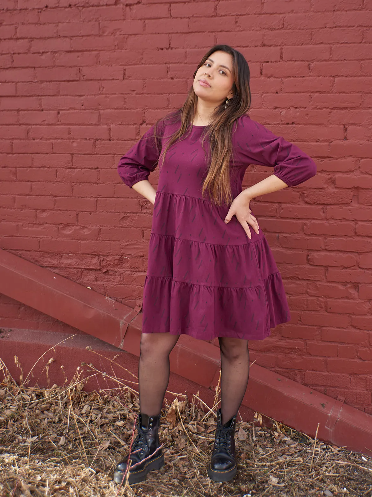 Bellini Long Sleeve Dress - Diamond Vine Dark Purple sold by Mata Traders product image thumbnail 2