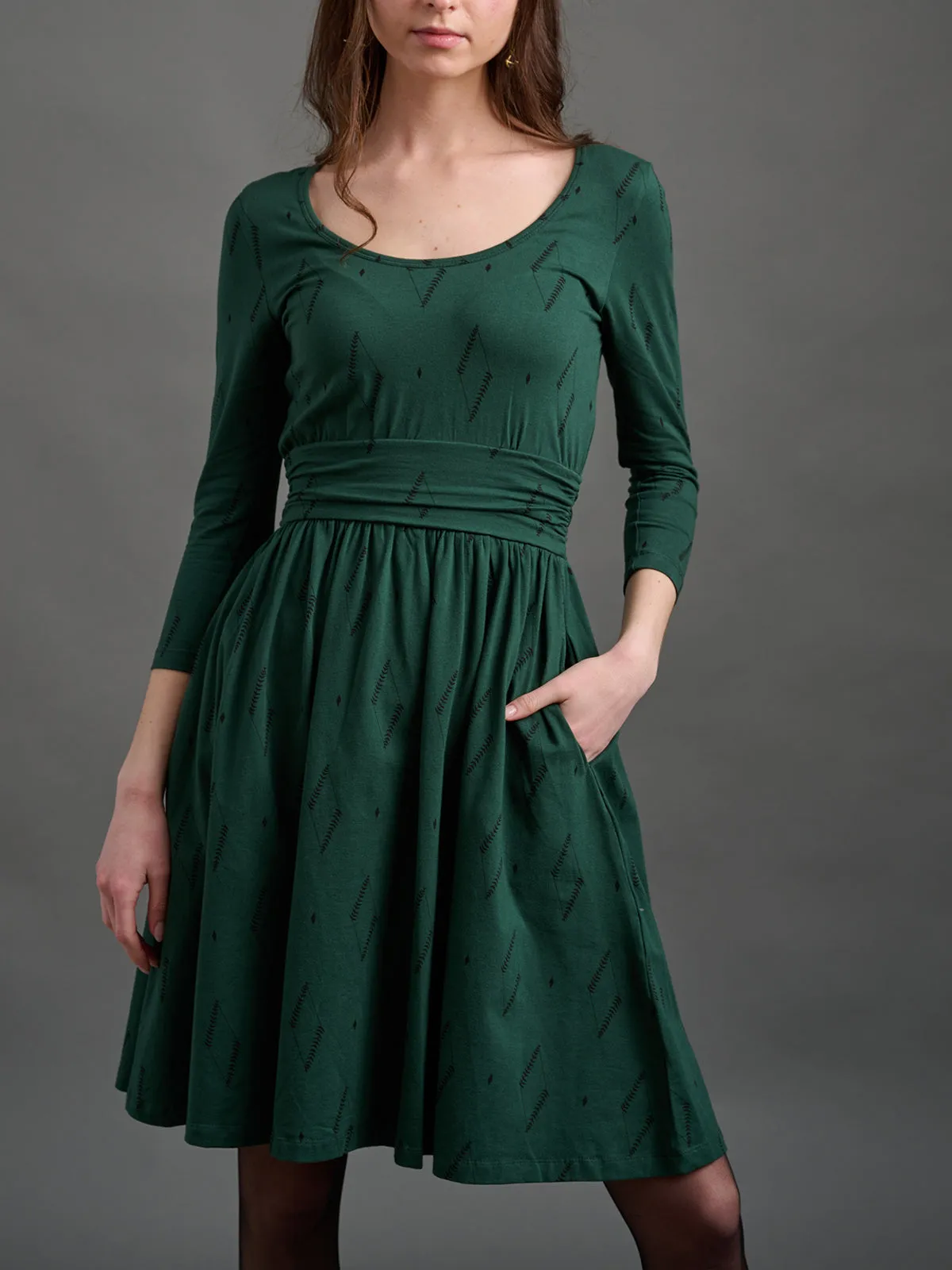 Novela Dress - Diamond Vine Dark Sage sold by Mata Traders